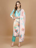 Embroidered & Floral Printed Kurta With Pant & Printed Dupatta Premium, Multicolor - Hiral Fashion - Distacart