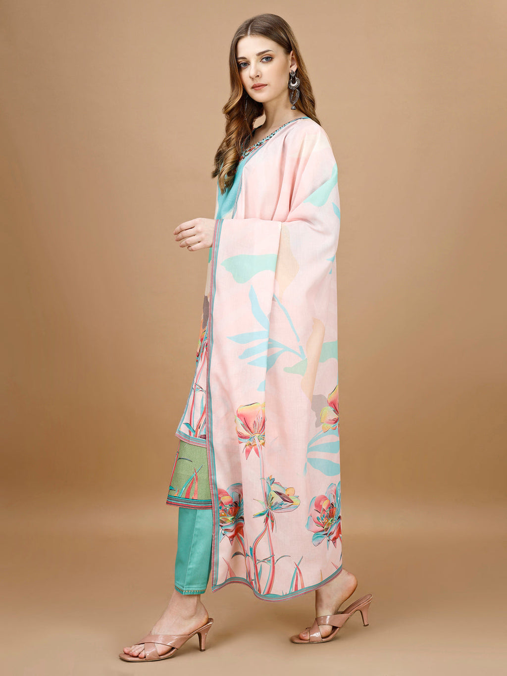 Embroidered & Floral Printed Kurta With Pant & Printed Dupatta Premium, Multicolor - Hiral Fashion - Distacart