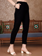 Embroidered & Floral Printed Kurta With Pant & Printed Dupatta Premium, Black - Hiral Fashion - Distacart