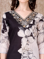 Embroidered & Floral Printed Kurta With Pant & Printed Dupatta Premium, Black - Hiral Fashion - Distacart