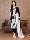 Embroidered & Floral Printed Kurta With Pant & Printed Dupatta Premium, Black - Hiral Fashion - Distacart
