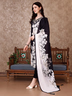 Embroidered & Floral Printed Kurta With Pant & Printed Dupatta Premium, Black - Hiral Fashion - Distacart