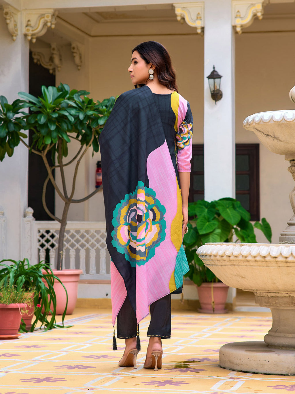 Embroidered & Floral Printed Kurta With Pant & Printed Dupatta, Lavender - Hiral Fashion - Distacart
