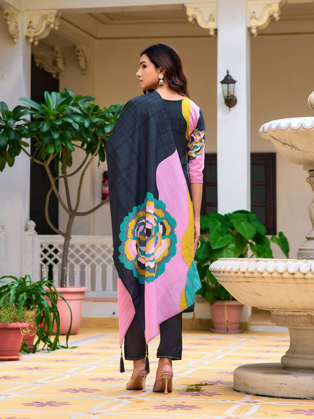 Embroidered & Floral Printed Kurta With Pant & Printed Dupatta, Lavender - Hiral Fashion - Distacart
