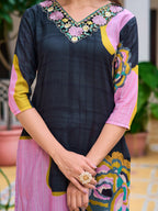 Embroidered & Floral Printed Kurta With Pant & Printed Dupatta, Lavender - Hiral Fashion - Distacart