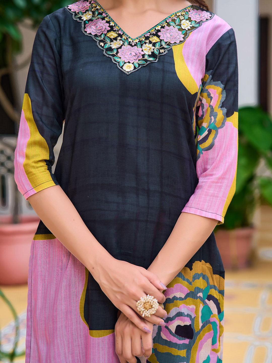 Embroidered & Floral Printed Kurta With Pant & Printed Dupatta, Lavender - Hiral Fashion - Distacart