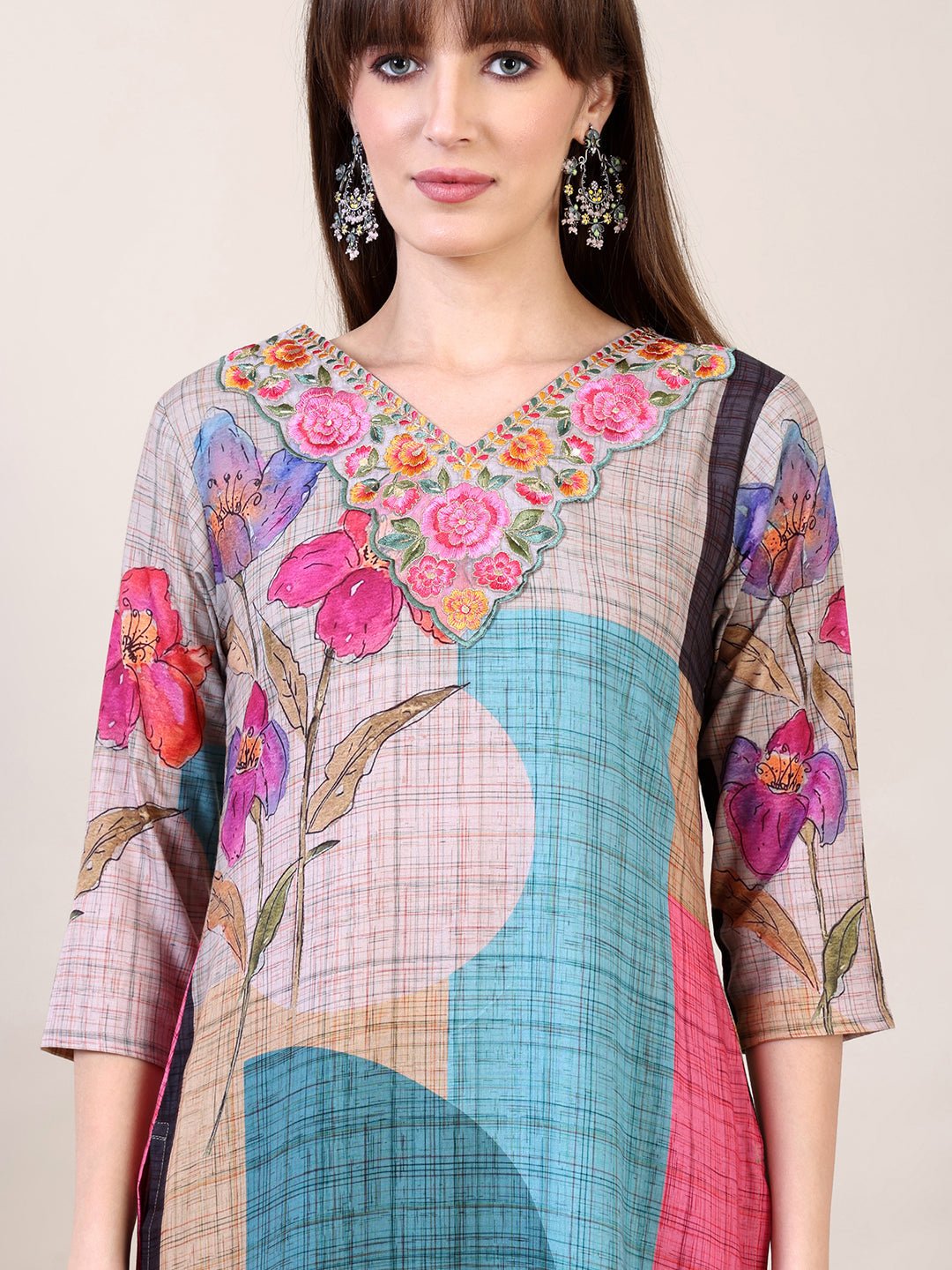 Embroidered & Printed Kurta With Pant & Dupatta, Multicolor - Hiral Fashion - Distacart