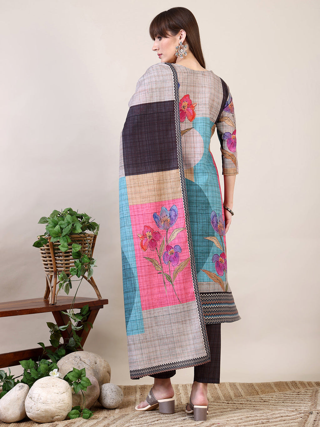 Embroidered & Printed Kurta With Pant & Dupatta, Multicolor - Hiral Fashion - Distacart