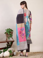 Embroidered & Printed Kurta With Pant & Dupatta, Multicolor - Hiral Fashion - Distacart