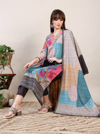 Embroidered & Printed Kurta With Pant & Dupatta, Multicolor - Hiral Fashion - Distacart