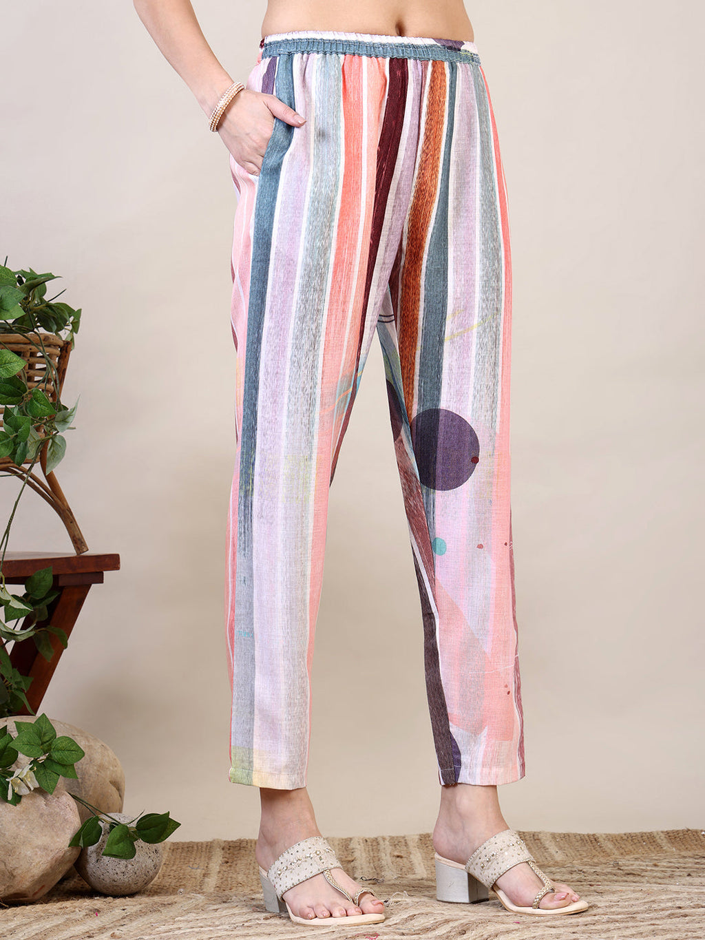 Embroidered & Striped Floral Printed Kurta With Pant & Dupatta, Multicolor - Hiral Fashion - Distacart