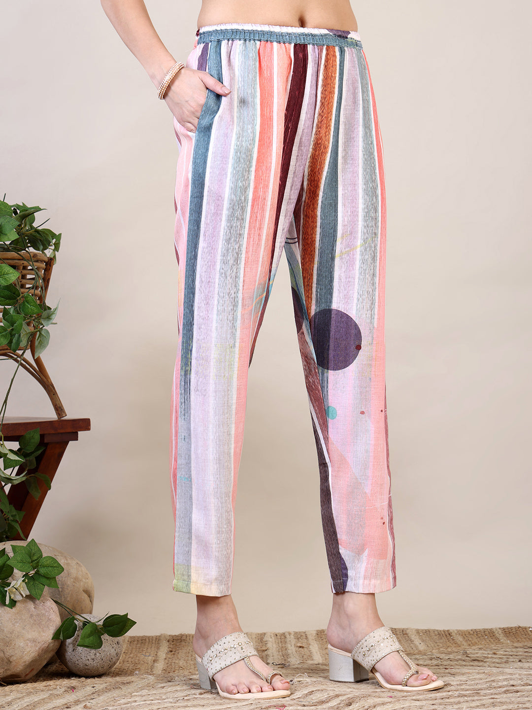 Embroidered & Striped Floral Printed Kurta With Pant & Dupatta, Multicolor - Hiral Fashion - Distacart