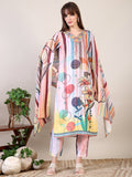 Embroidered & Striped Floral Printed Kurta With Pant & Dupatta, Multicolor - Hiral Fashion - Distacart