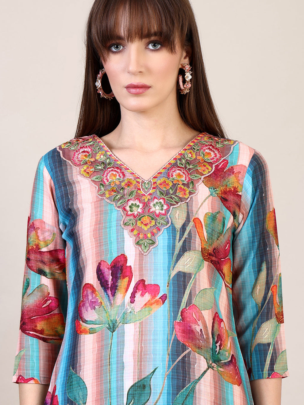 Embroidered & Floral Printed Kurta With Pant & Dupatta, Multicolor - Hiral Fashion - Distacart