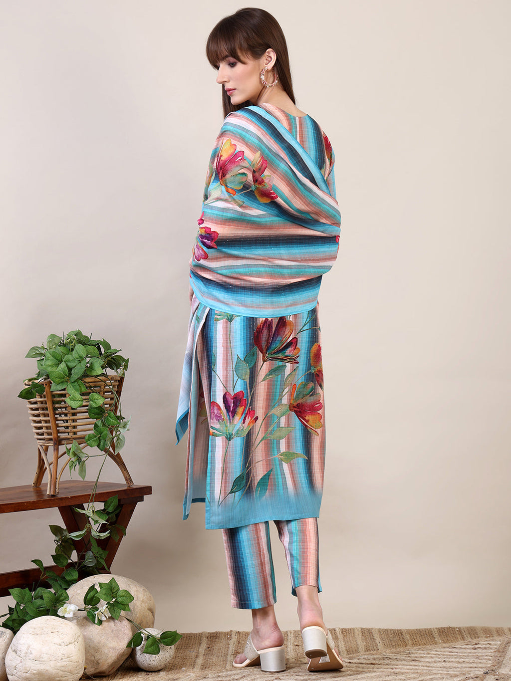 Embroidered & Floral Printed Kurta With Pant & Dupatta, Multicolor - Hiral Fashion - Distacart