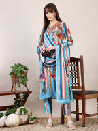 Embroidered & Floral Printed Kurta With Pant & Dupatta, Multicolor - Hiral Fashion - Distacart