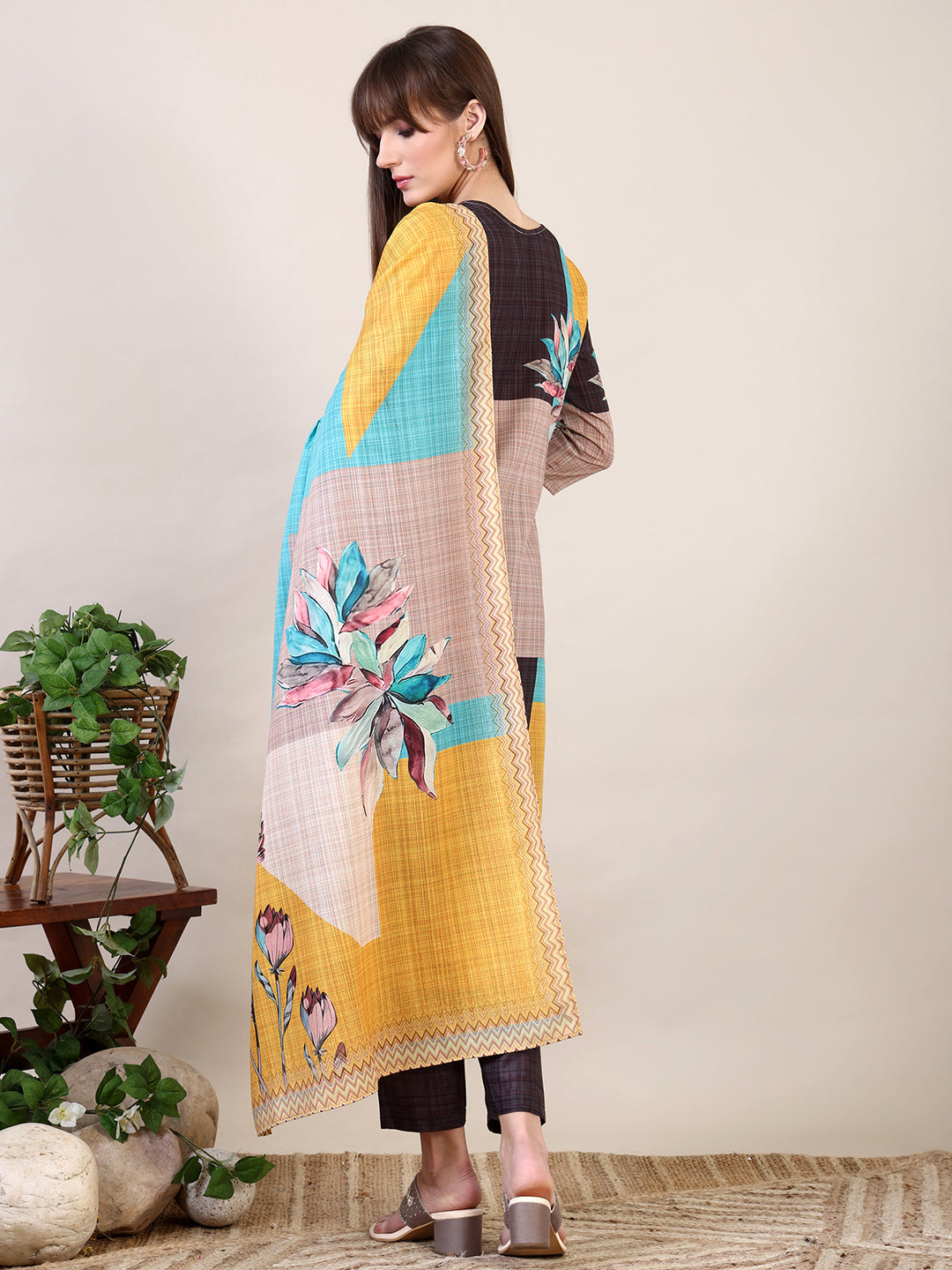 Embroidered & Printed Kurta With Pant & Dupatta, Multicolor - Hiral Fashion - Distacart