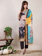 Embroidered & Printed Kurta With Pant & Dupatta, Multicolor - Hiral Fashion - Distacart