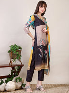 Embroidered & Printed Kurta With Pant & Dupatta, Multicolor - Hiral Fashion - Distacart