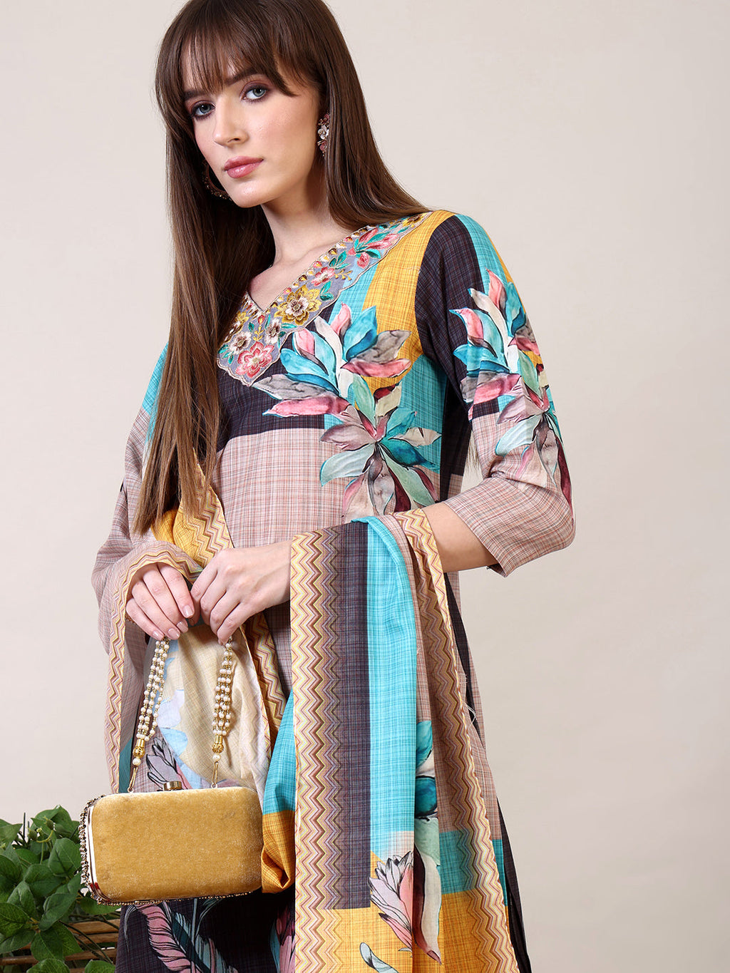 Embroidered & Printed Kurta With Pant & Dupatta, Multicolor - Hiral Fashion - Distacart