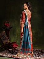 Hand Embroidered & Pure Silk Jacquard Kurta With Pant & Pure Silk Dupatta, Rust - Hiral Fashion - Distacart
