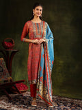 Hand Embroidered & Pure Silk Jacquard Kurta With Pant & Pure Silk Dupatta, Rust - Hiral Fashion - Distacart