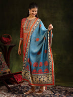Hand Embroidered & Pure Silk Jacquard Kurta With Pant & Pure Silk Dupatta, Rust - Hiral Fashion - Distacart
