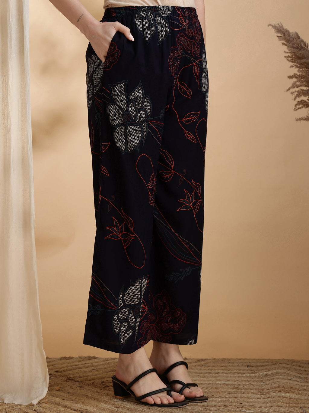Floral Printed Kurta Pallazo Set, Navy Blue - Hiral Fashion - Distacart