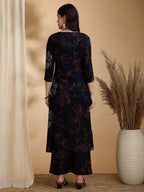 Floral Printed Kurta Pallazo Set, Navy Blue - Hiral Fashion - Distacart