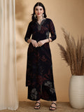 Floral Printed Kurta Pallazo Set, Navy Blue - Hiral Fashion - Distacart