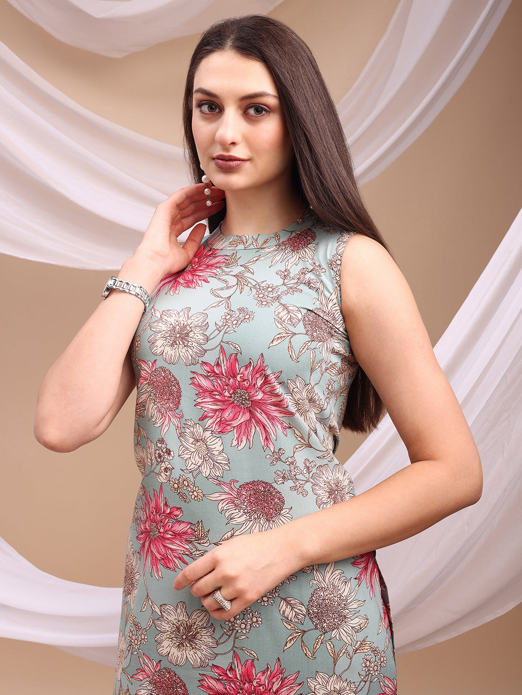 Floral Printed Kurta With Palazzo Pant, Turquoise - Hiral Fashion - Distacart