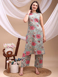 Floral Printed Kurta With Palazzo Pant, Turquoise - Hiral Fashion - Distacart