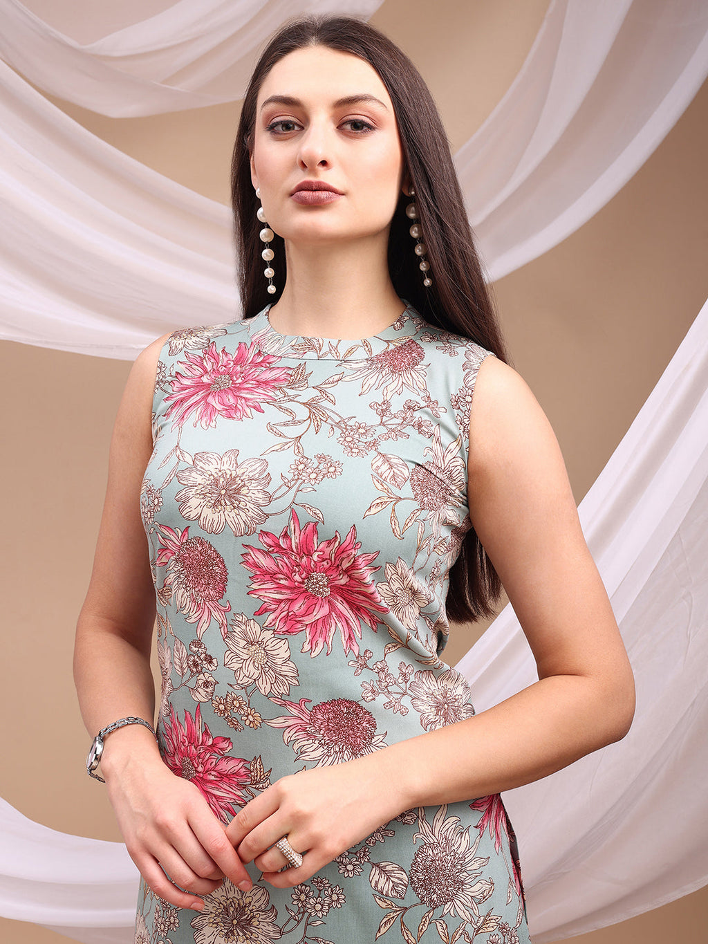 Floral Printed Kurta With Palazzo Pant, Turquoise - Hiral Fashion - Distacart