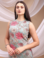 Floral Printed Kurta With Palazzo Pant, Turquoise - Hiral Fashion - Distacart