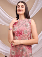 Floral Printed Kurta With Palazzo Pant, Pink - Hiral Fashion