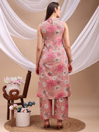 Floral Printed Kurta With Palazzo Pant, Pink - Hiral Fashion