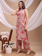 Floral Printed Kurta With Palazzo Pant, Pink - Hiral Fashion