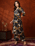 Floral Printed Kurta With Palazzo Pant, Black - Hiral Fashion