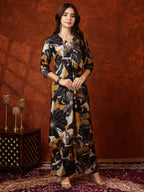 Floral Printed Kurta With Palazzo Pant, Black - Hiral Fashion