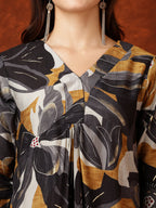 Floral Printed Kurta With Palazzo Pant, Black - Hiral Fashion