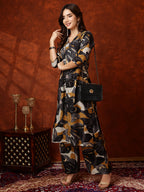 Floral Printed Kurta With Palazzo Pant, Black - Hiral Fashion