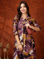 Floral Printed Kurta With Palazzo Pant, Purple - Hiral Fashion - Distacart