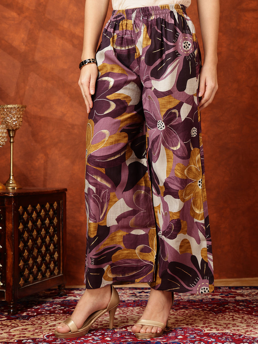 Floral Printed Kurta With Palazzo Pant, Purple - Hiral Fashion - Distacart