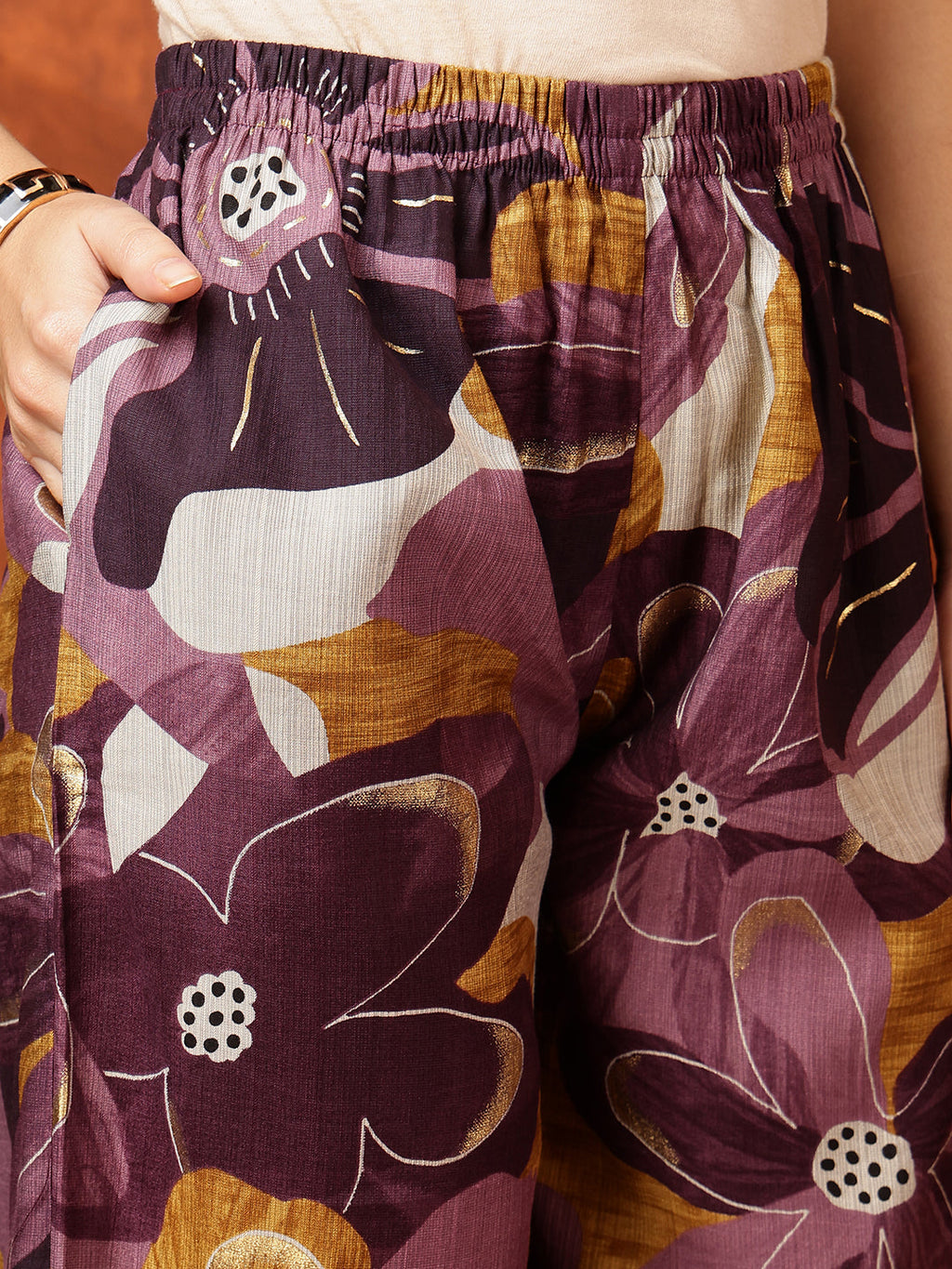 Floral Printed Kurta With Palazzo Pant, Purple - Hiral Fashion - Distacart