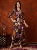 Floral Printed Kurta With Palazzo Pant, Purple - Hiral Fashion - Distacart
