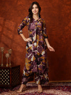 Floral Printed Kurta With Palazzo Pant, Purple - Hiral Fashion - Distacart