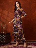 Floral Printed Kurta With Palazzo Pant, Purple - Hiral Fashion - Distacart
