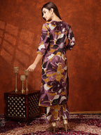 Floral Printed Kurta With Palazzo Pant, Purple - Hiral Fashion - Distacart