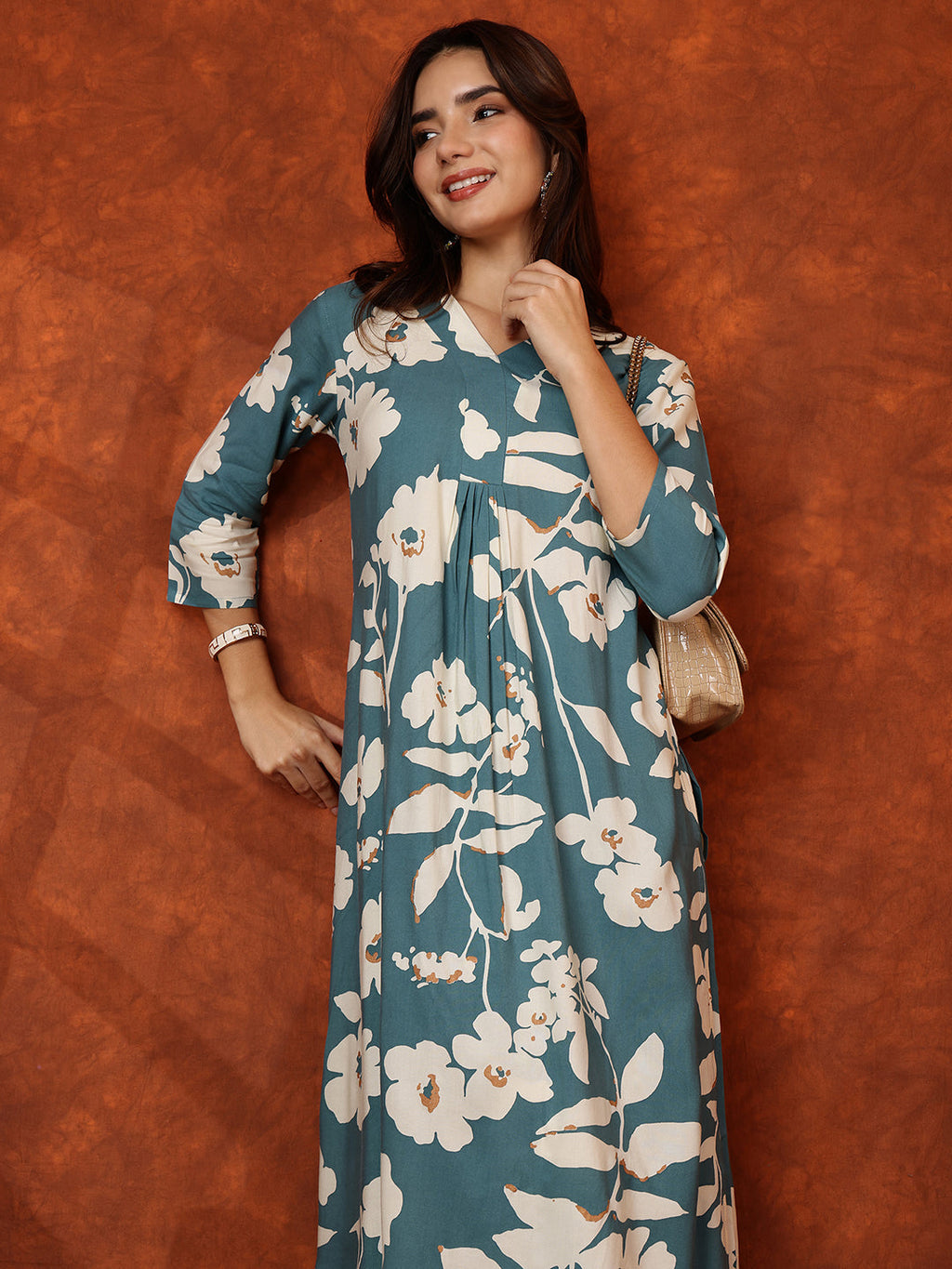 Botanical Printed Kurta With Palazzo Pant, Turquoise - Hiral Fashion - Distacart