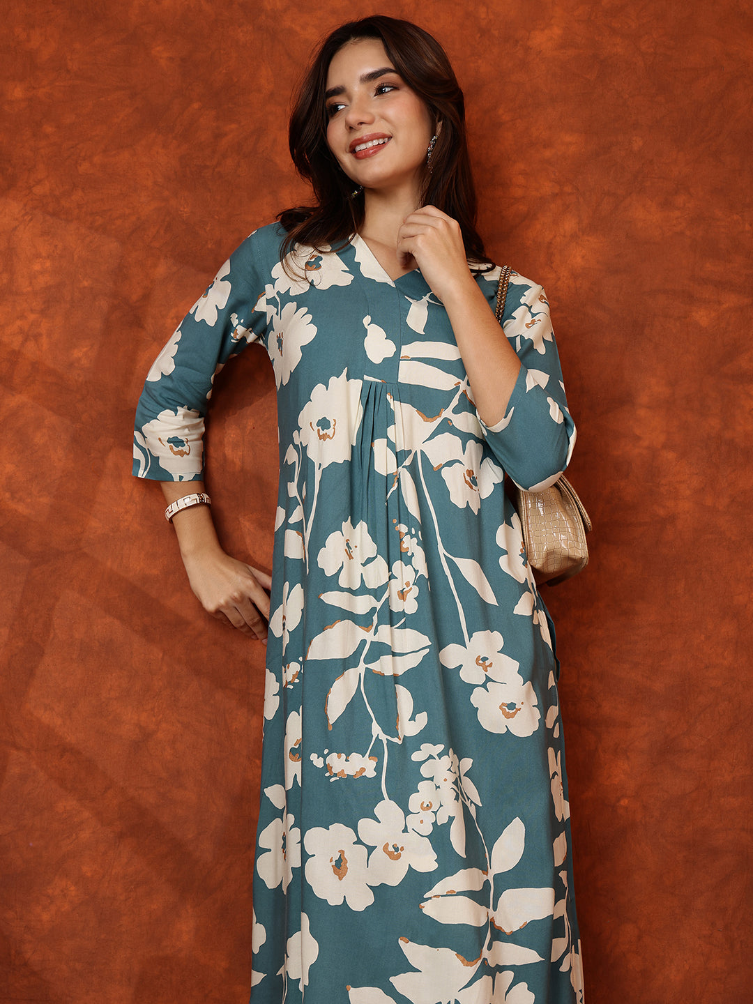 Botanical Printed Kurta With Palazzo Pant, Turquoise - Hiral Fashion - Distacart